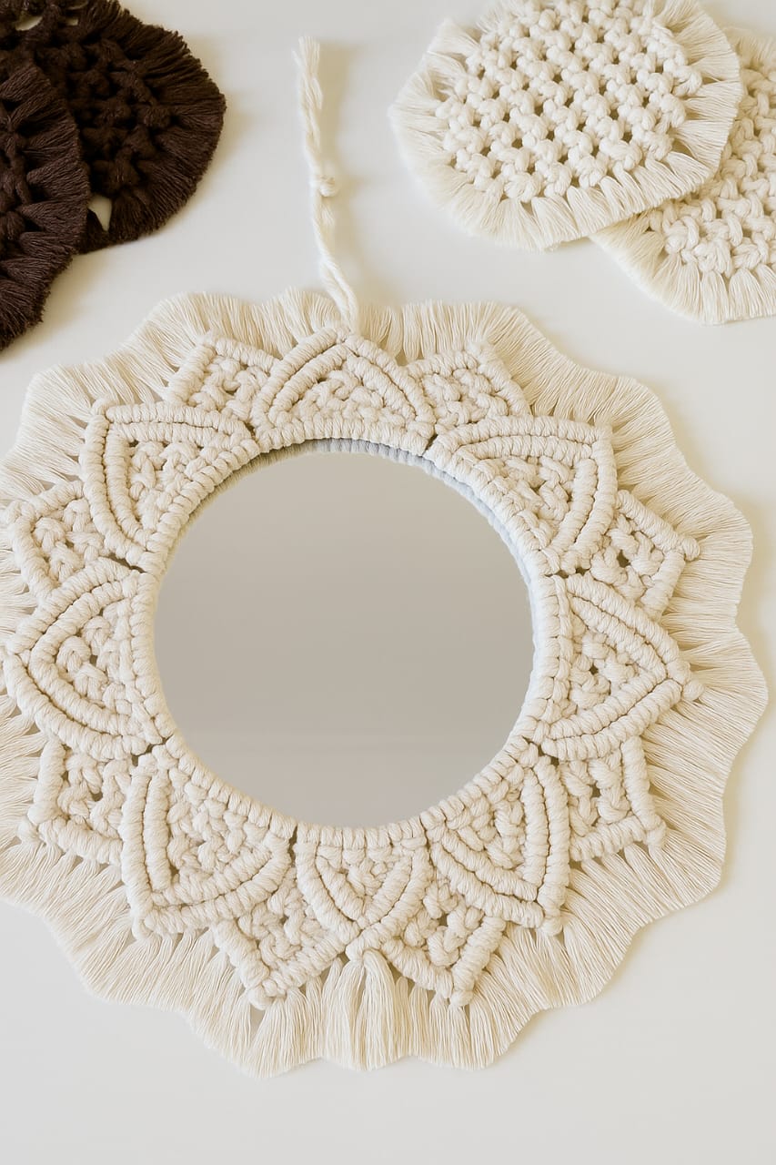Macrame mandala wall mirror