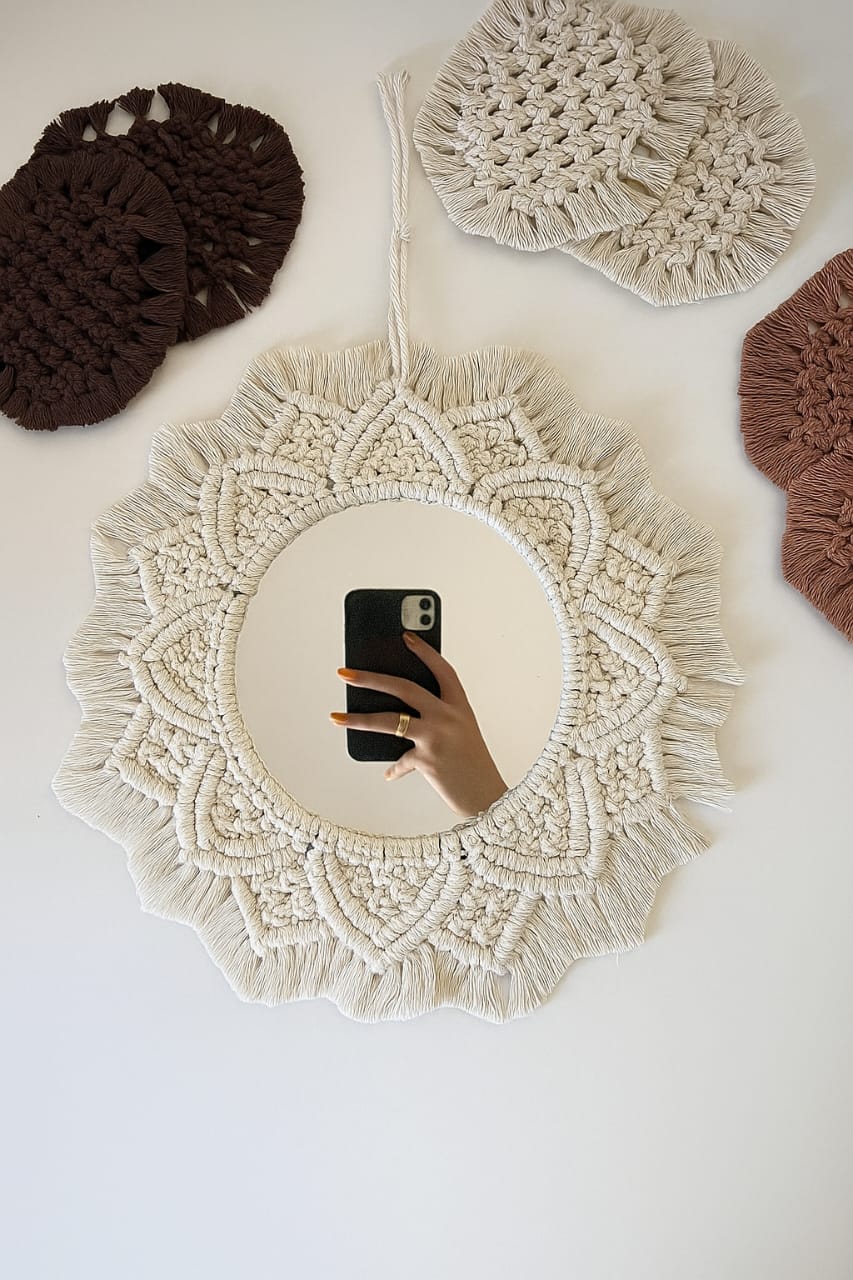 Macrame mandala wall mirror