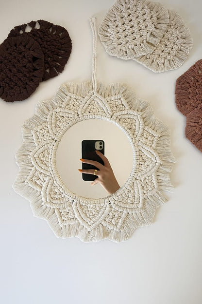 Macrame mandala wall mirror